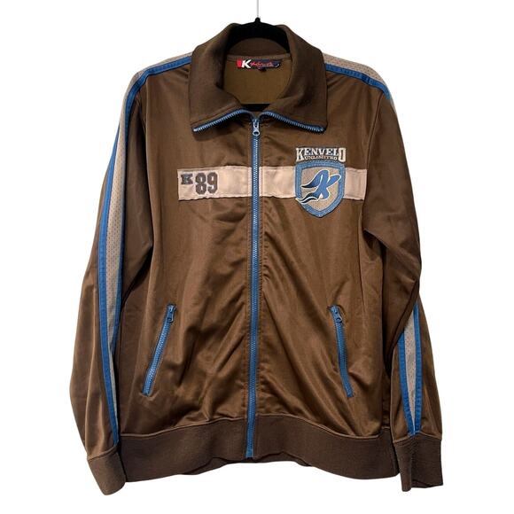 Vintage 90s Kenvelo Men's L European 1989 Track Jacket Full Zip Soccer Brown y2k - Picture 1 of 11